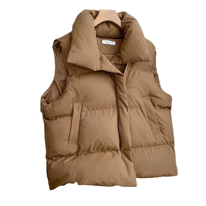 Dam non-vadderad quiltad väst med voluminous sjalkrage, concealed two-way dragkedja och adjustable drawstring fåll
