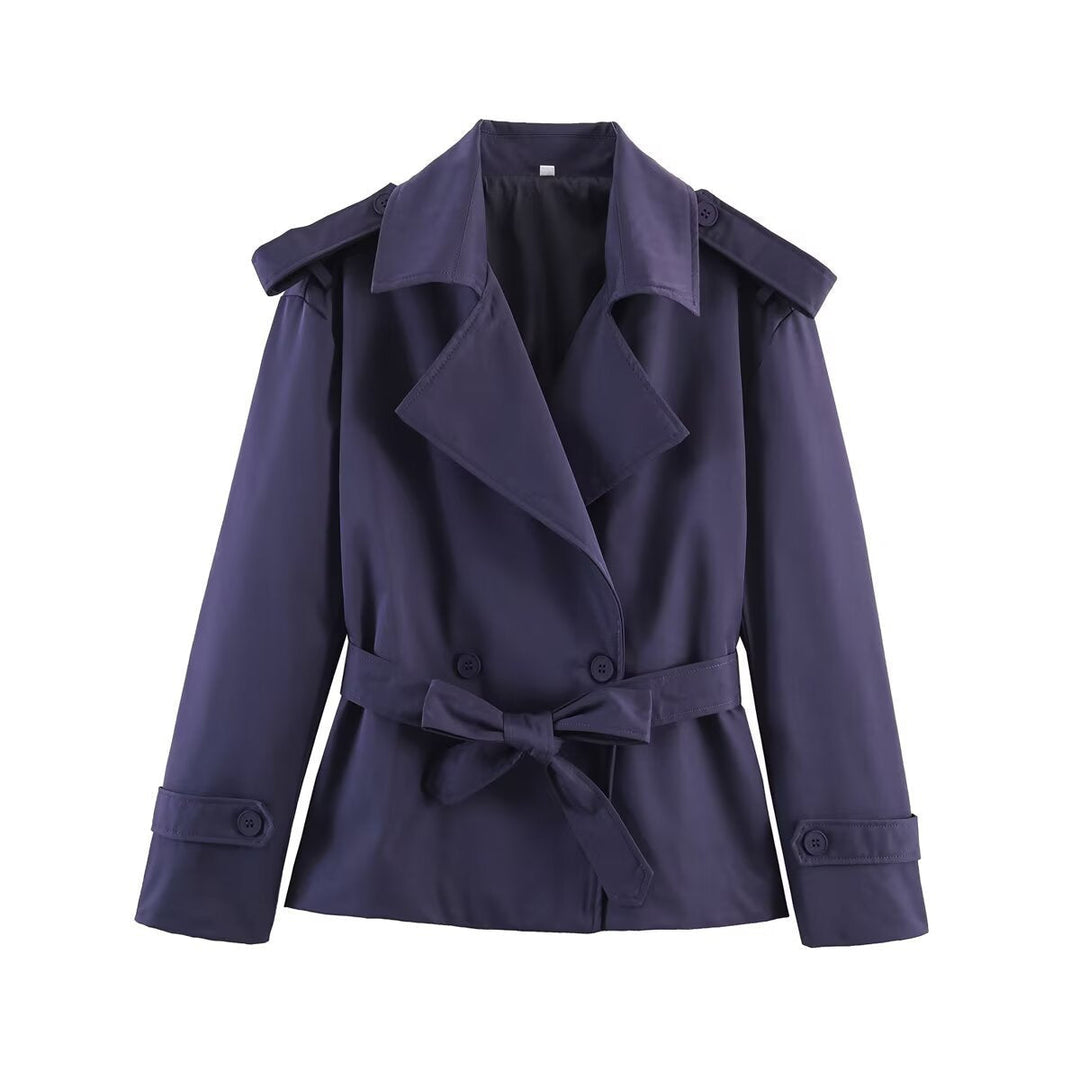 Dam Kort Trenchcoat med Waist Belt, Double-Breasted Front och Shoulder Flaps