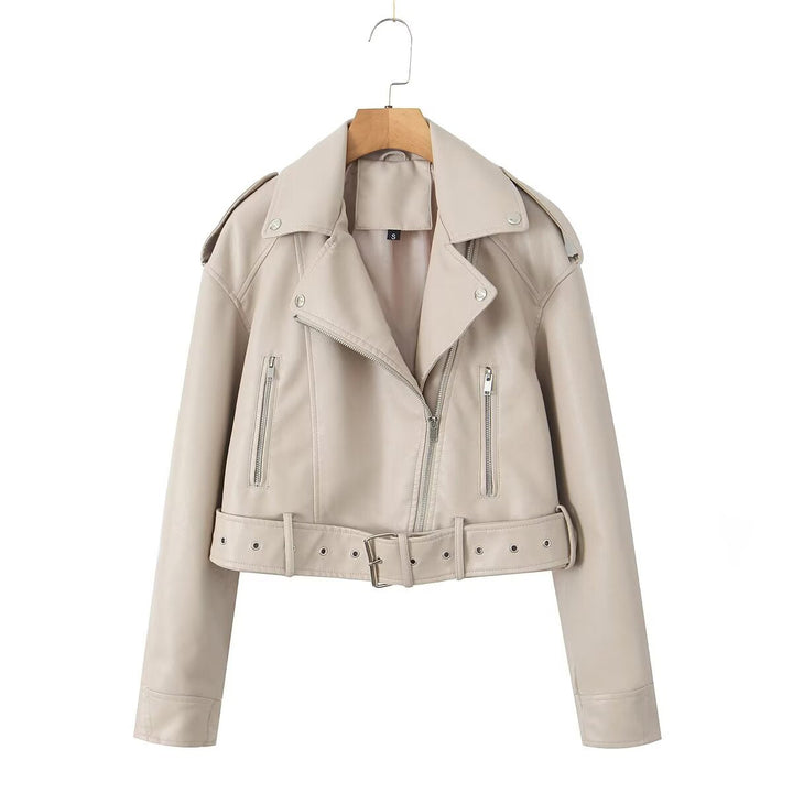 Dam Tailored Faux Läder Bikerjacka med Belt