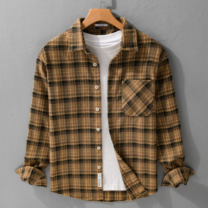 Herr Rutig Flanell Overshirt med Mjuk Struktur och Utanpå Bröstficka