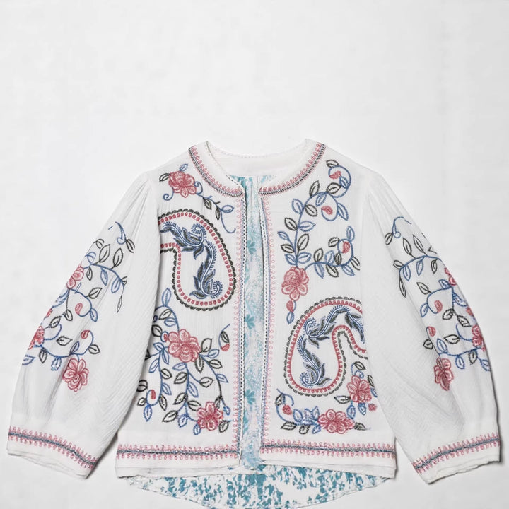 Dam kviltad Kimono jacka med blommig broderi