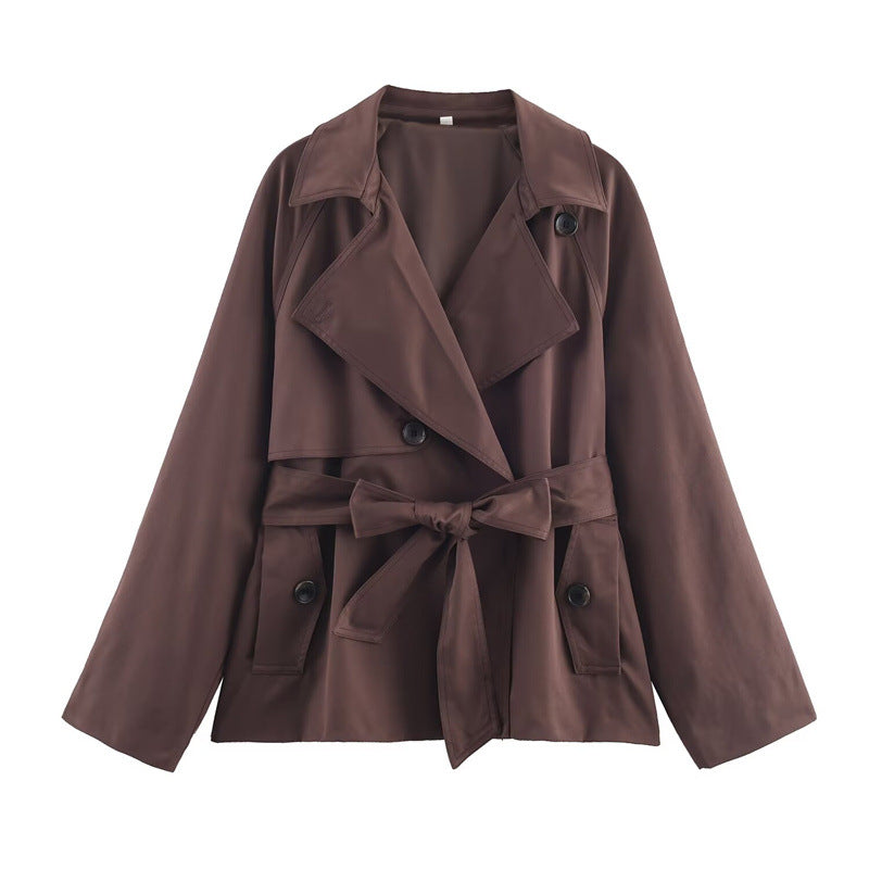 Dam Kort Trenchcoat med Sjalrakrage, Knytbälte och Lockfickor