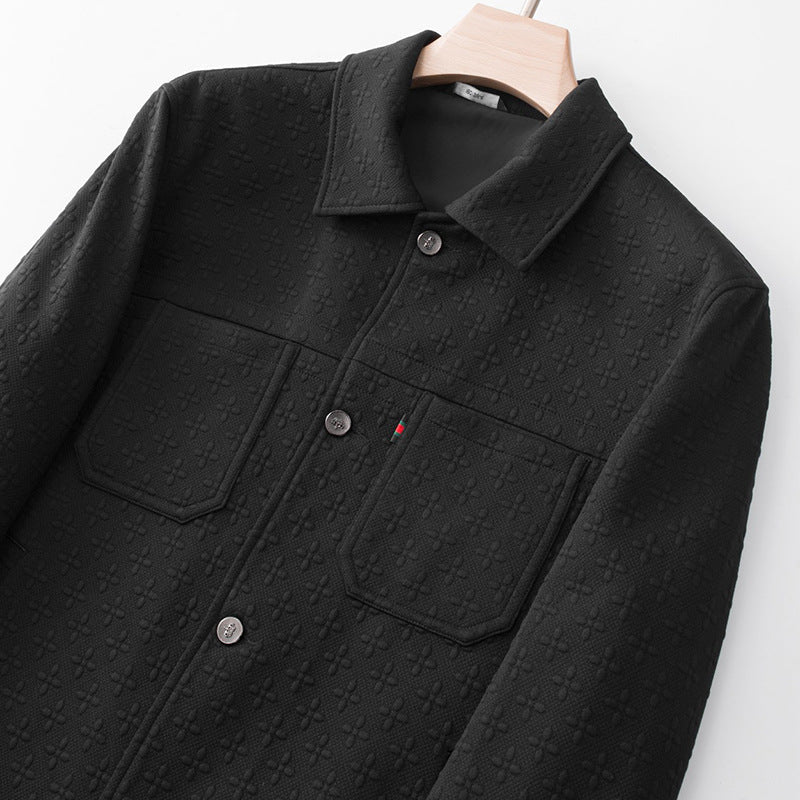 Herr Strukturerad Skjortjacka med Embossed Surface och Patch Bröstfickor