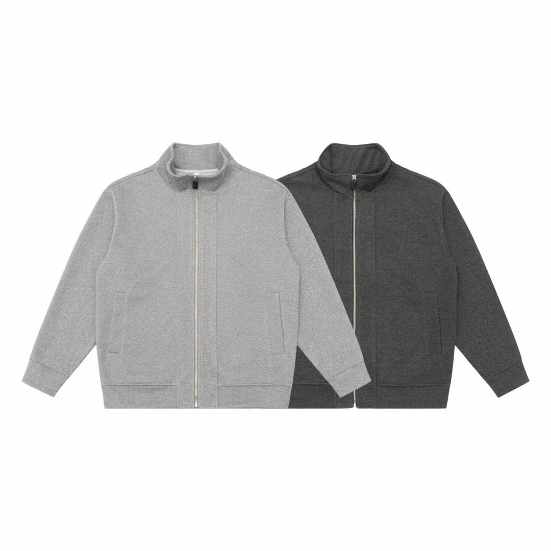 Unisex Lätt Ståkrage Jacka Gjord av Herringbone Structure med Hel Dragkedja