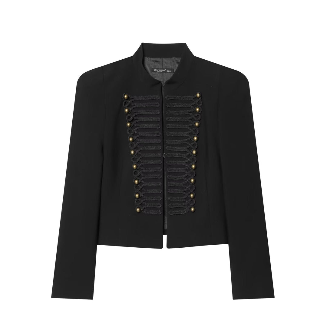 Dam Military-Inspired Kort Jacka med Stå Krage och Dekorativ Cords