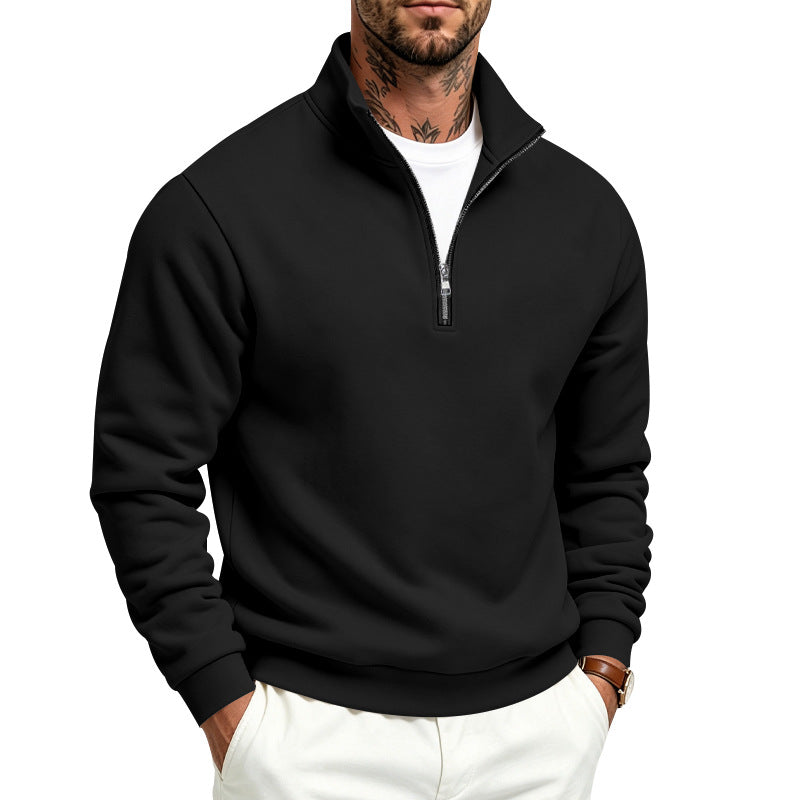 Herr Halv Dragkedja College-Tröja med Turtleneck och Mjuk Fleece Inner Side