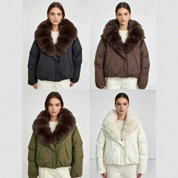 Dam kort parka med extra voluminous fur krage och vindtät thermal foder