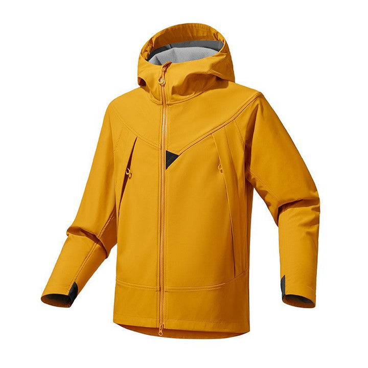 Herr Technical Softshell Utomhus Jacka med Huva Vindskyddande Stretch och Tvåvägsdragkedja