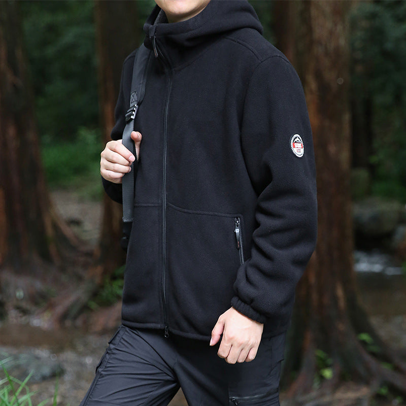 Herr Utomhus Fleece Jacka med Huva, Hel Dragkedja och Zip Fickor