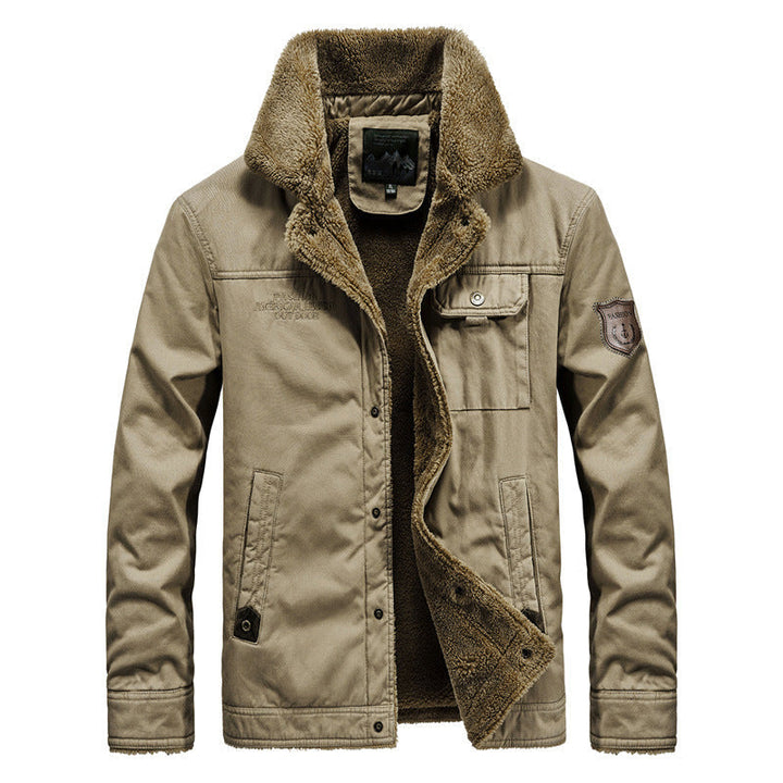 Herr Robust Canvas Fältjacka med Warming Sherpa Foder och Skjorta Krage