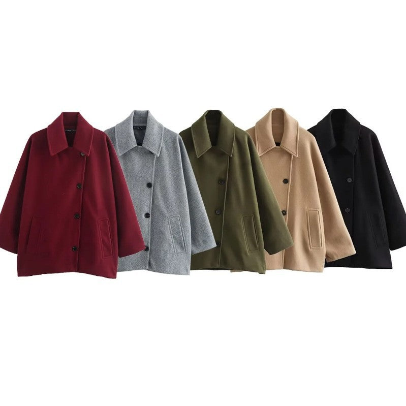 Dam 1200+ Oversize Ull Blend Kort Jacka med Relaxed Silhuett och Dold Knapp Knäppning