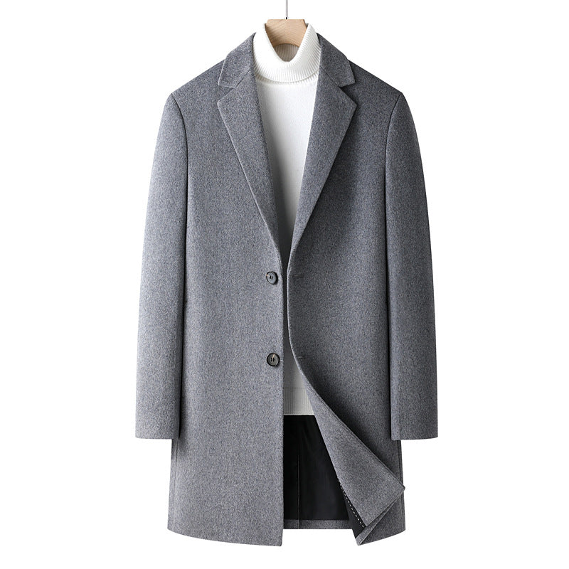 Herr Single-Breasted Ull Blandning Overcoat med Narrow Lapels och Smal Passform