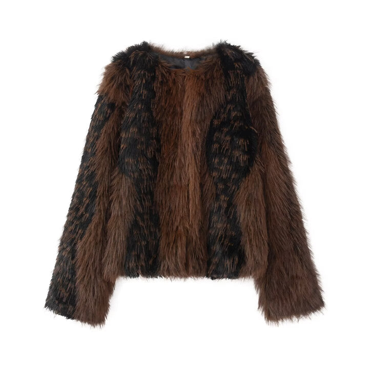 Dam Kort Statement Faux Fur Jacka med Lång Pile och Structured Fur Look