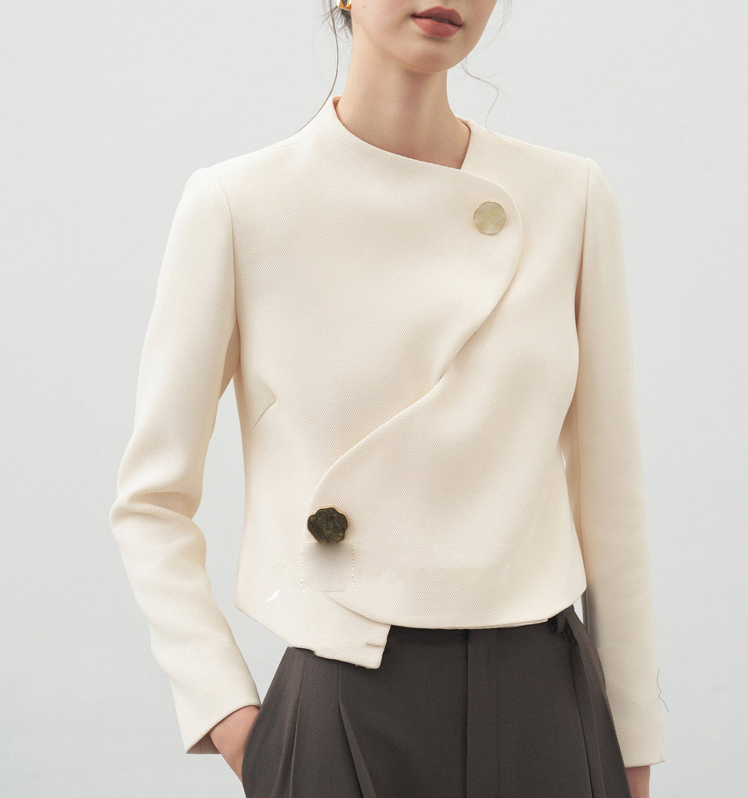 Dam elegant kort blazer jacka med asymmetric skärning