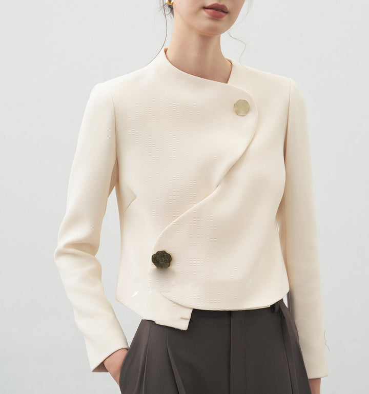 Dam elegant kort blazer jacka med asymmetric skärning