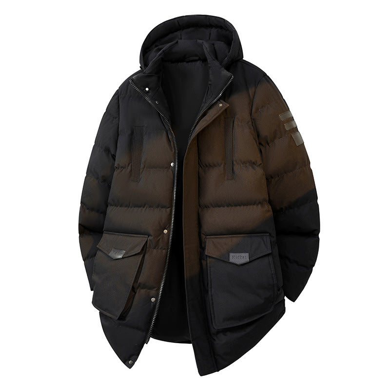 Herr Quiltad Parkas i Duffle Stil med Huva och Stora Lockfickor
