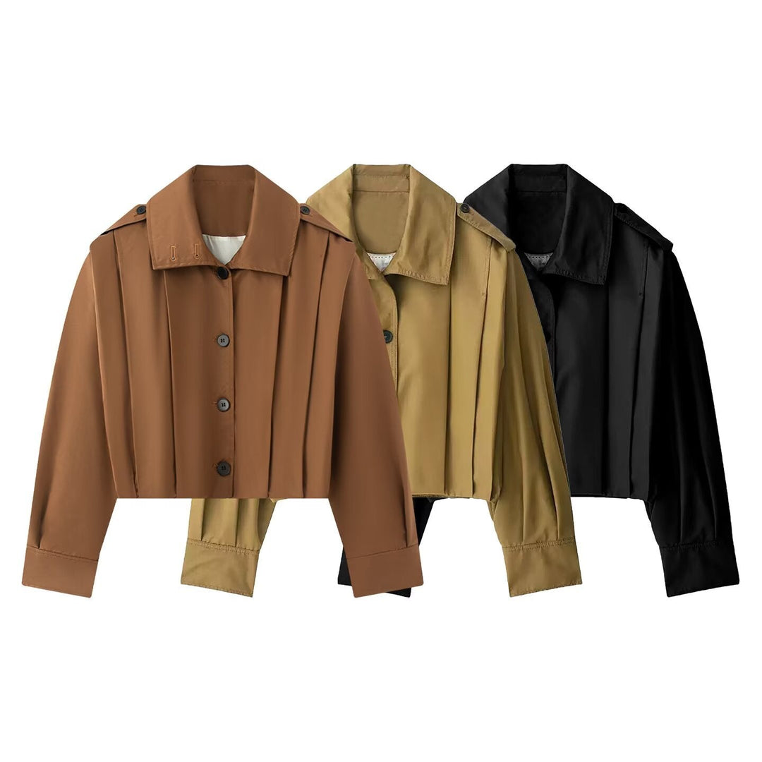 Dam Kort Oversize Trenchcoat i Kort Skärning med Epaulettes och Pleated Ärmar