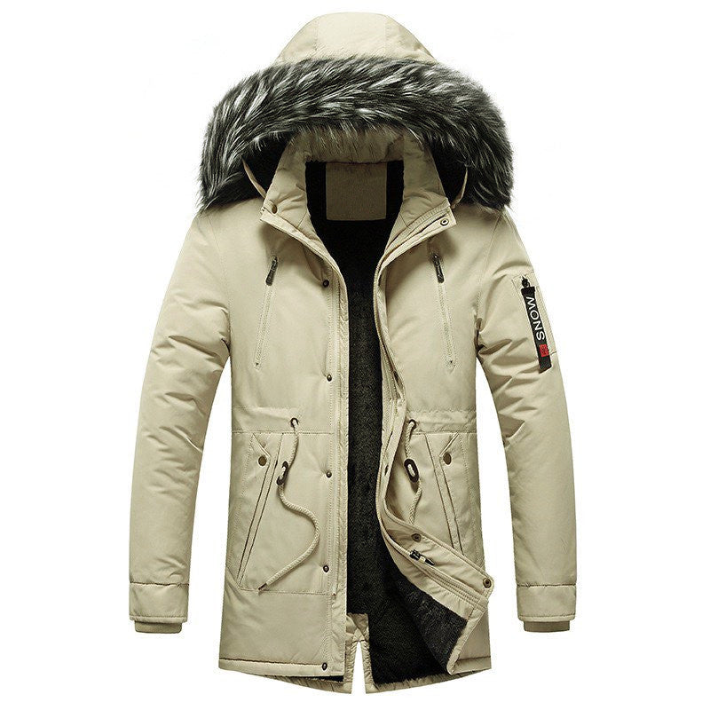 Herr Vinter Parkas med Imitation Päls Huva, Vadderad Termisk Kappa med Dragsko