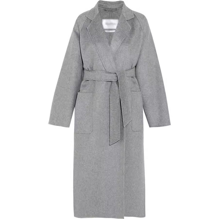 Dam Floor-Length Open ullblandning kappa med Relaxed Lapels och Flowing Draping