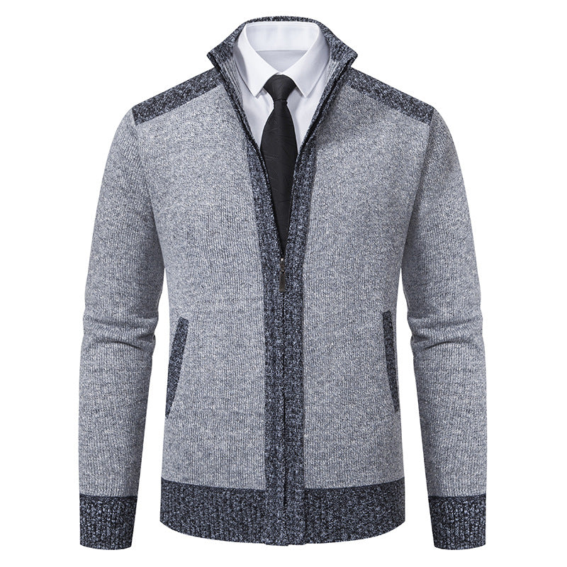 Herr Knit Zip Jacka med Ståkrage och Kontrast Trims