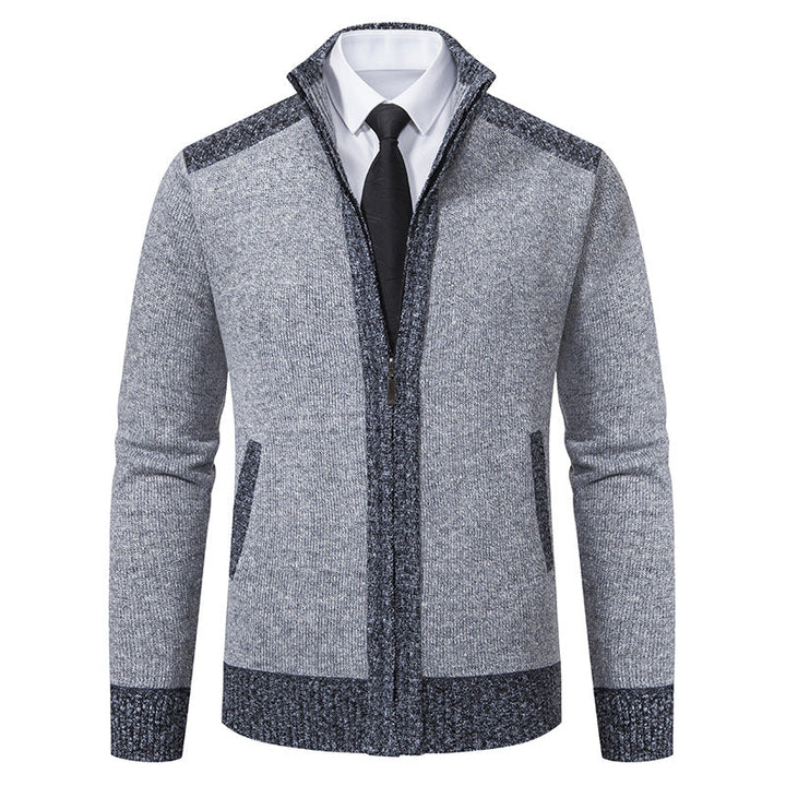 Herr Knit Zip Jacka med Ståkrage och Kontrast Trims