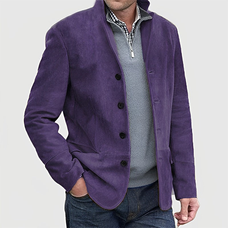 Herr jacka-like velour överrock med knäppslå och fickor
