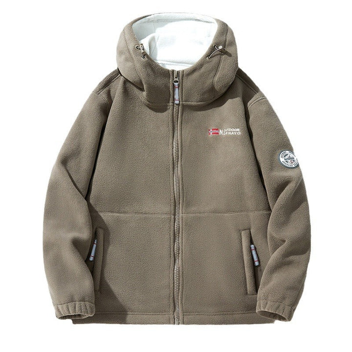 Unisex Hooded fleecejacka med hög krage, hel dragkedja och sidofickor.