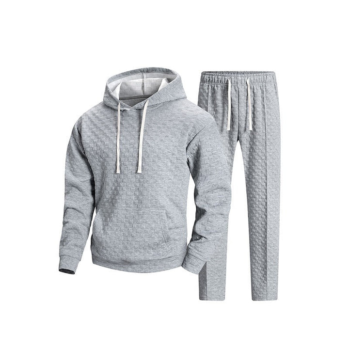 Herr Quiltad Luvtröja och Jogging Byxor Set med Huva, Känguruficka &amp; Elastic Midja
