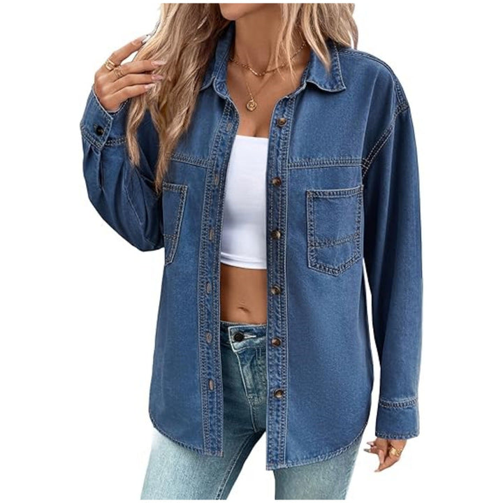 Dam oversize denim skjortjacka med bröstfickor