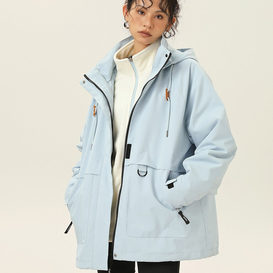 Dam med huva Utility Parka med vattentät membrane, stor framfickor &amp; justerbar fåll