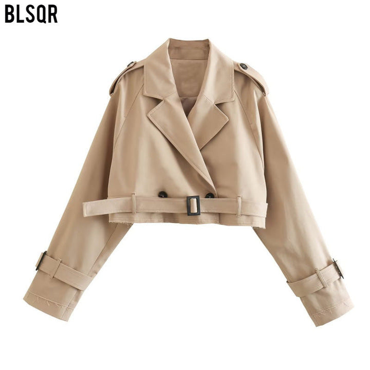 Dam Kort Trench Jacka med Epaulettes, Waist Belt och Justerbar Muddar
