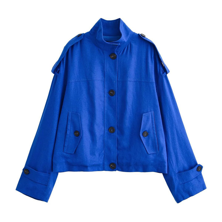 Dam Boxy-kort jacka med Stand krage Shoulder Patches och Flap fickor