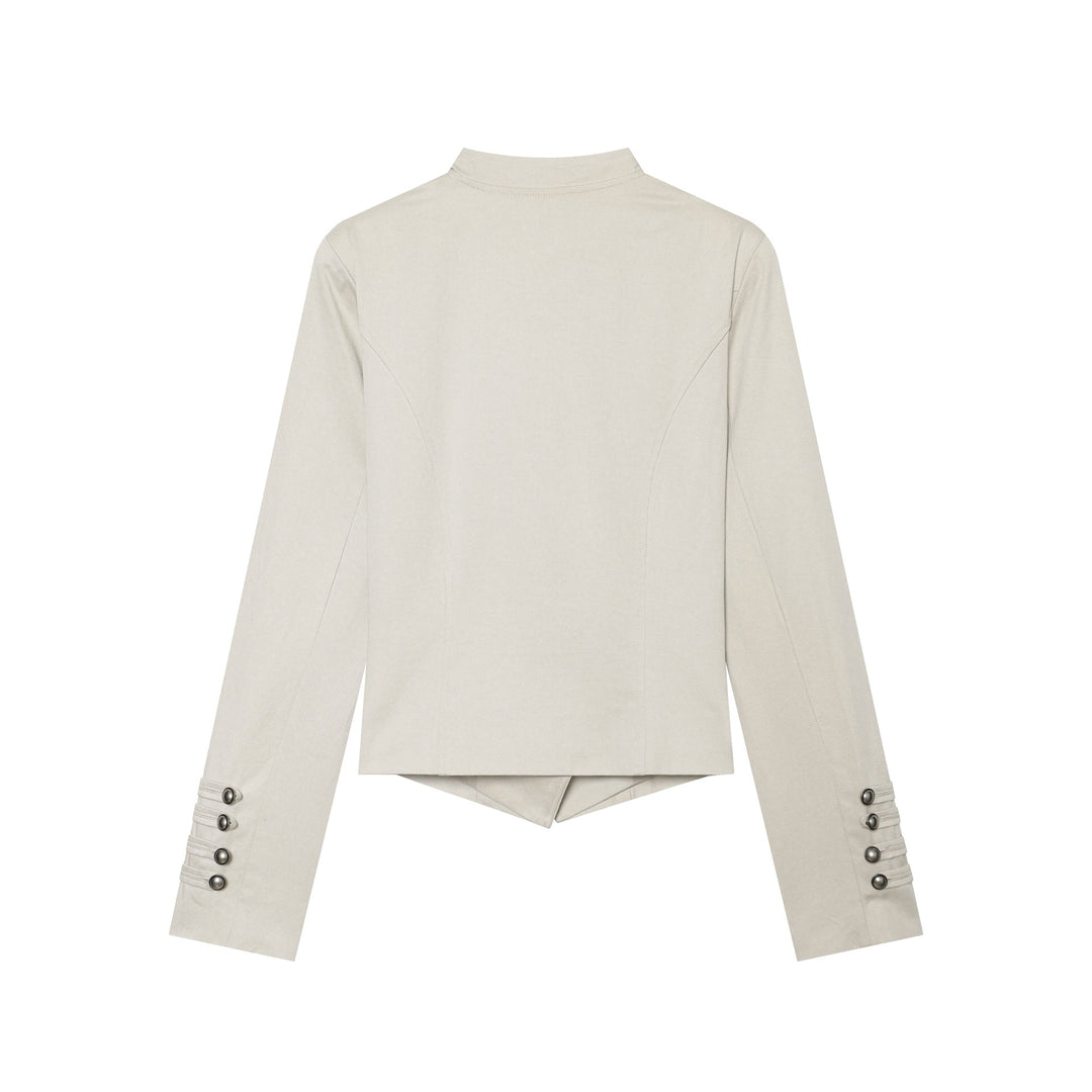 Dam Kort Skärning Double Breasted Military Blazer Jacka med Stå Krage