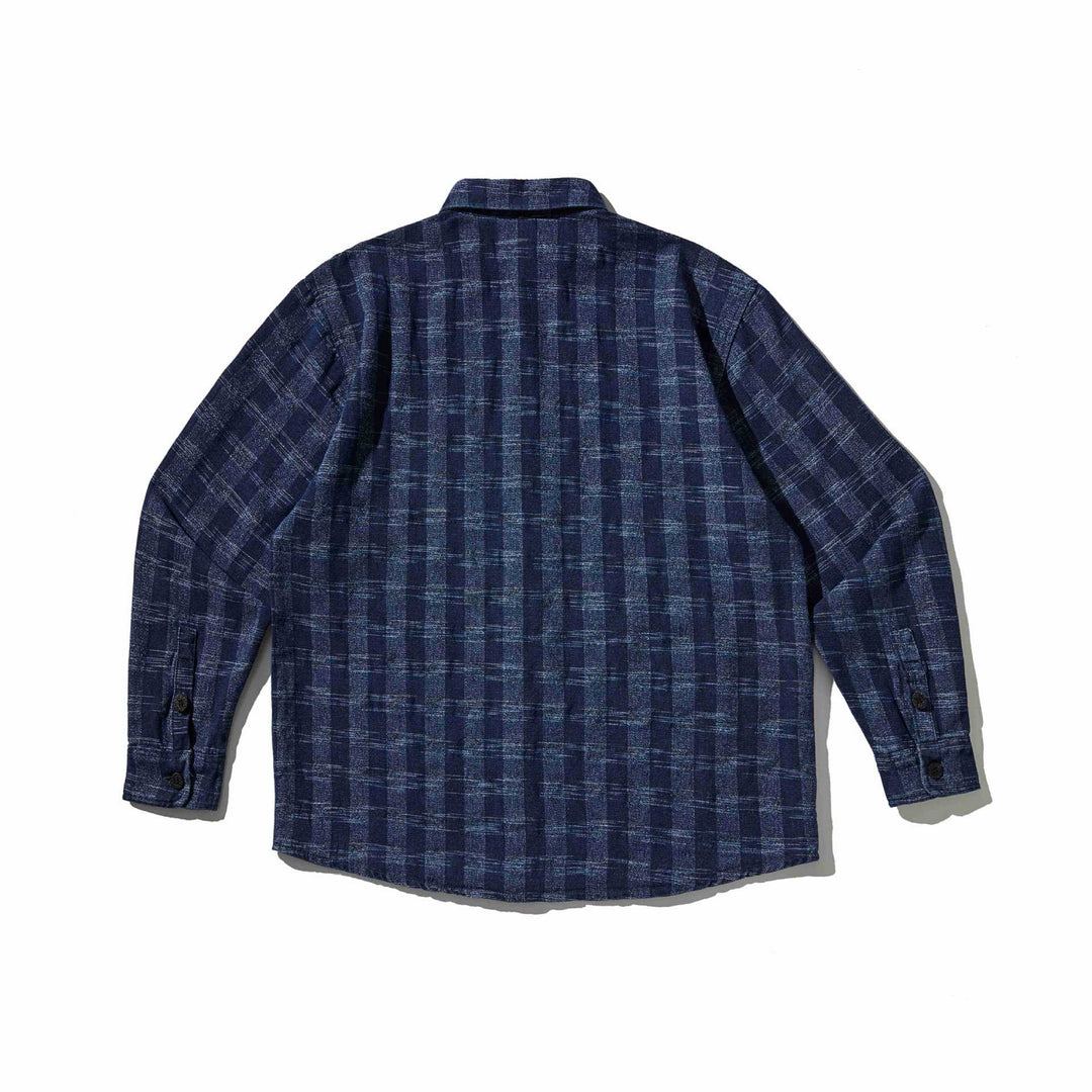 Herr plaid denim skjortjacka med rounded fåll