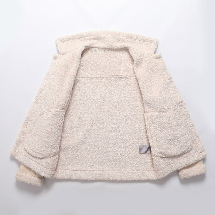 Herr sheepskin-inspired teddy fleece jacka med knäppslå och fickor med dragkedja