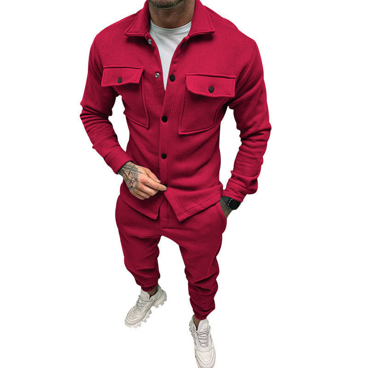 Herr Nan Utilitarian Sweat Training Set med Overshirt, Bröst Flaps, och Tapered Jogger Byxor