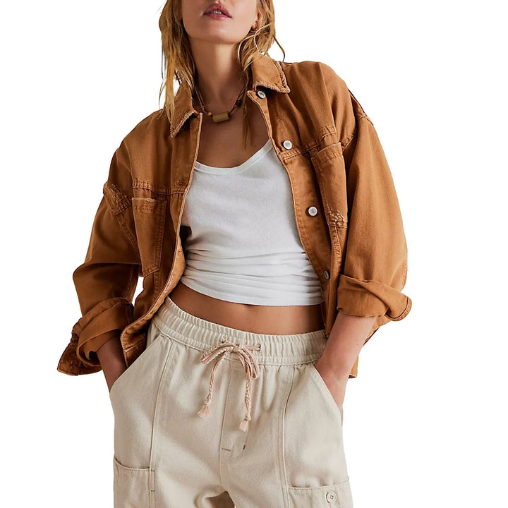Dam Ledig Denim Jacka i Oversized Stil med Decorative Fringes