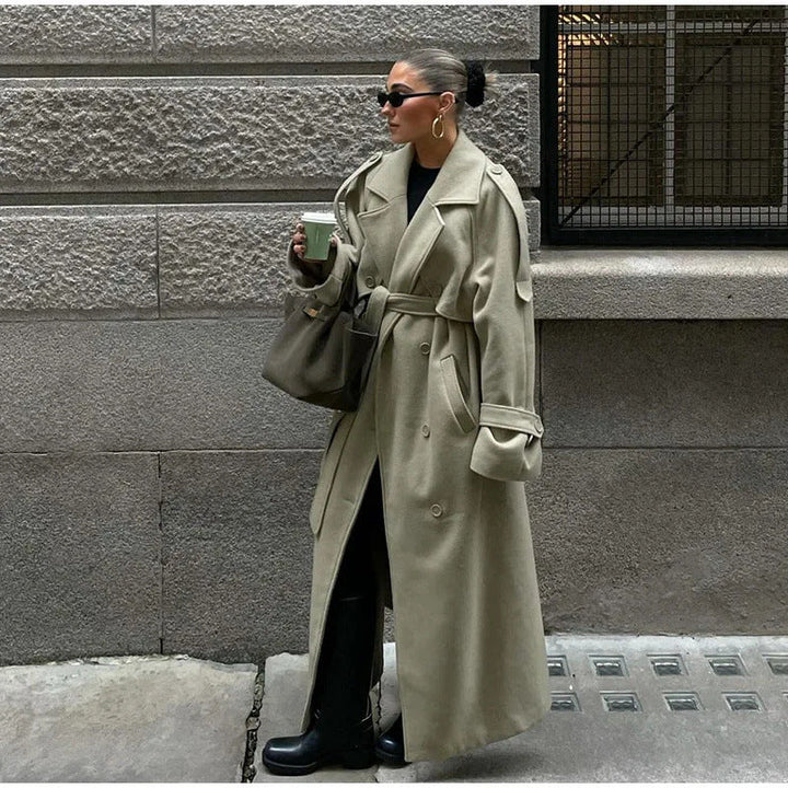 Dam 300+ Longer Oversize Trenchcoat med Waist Belt och Shoulder Patches