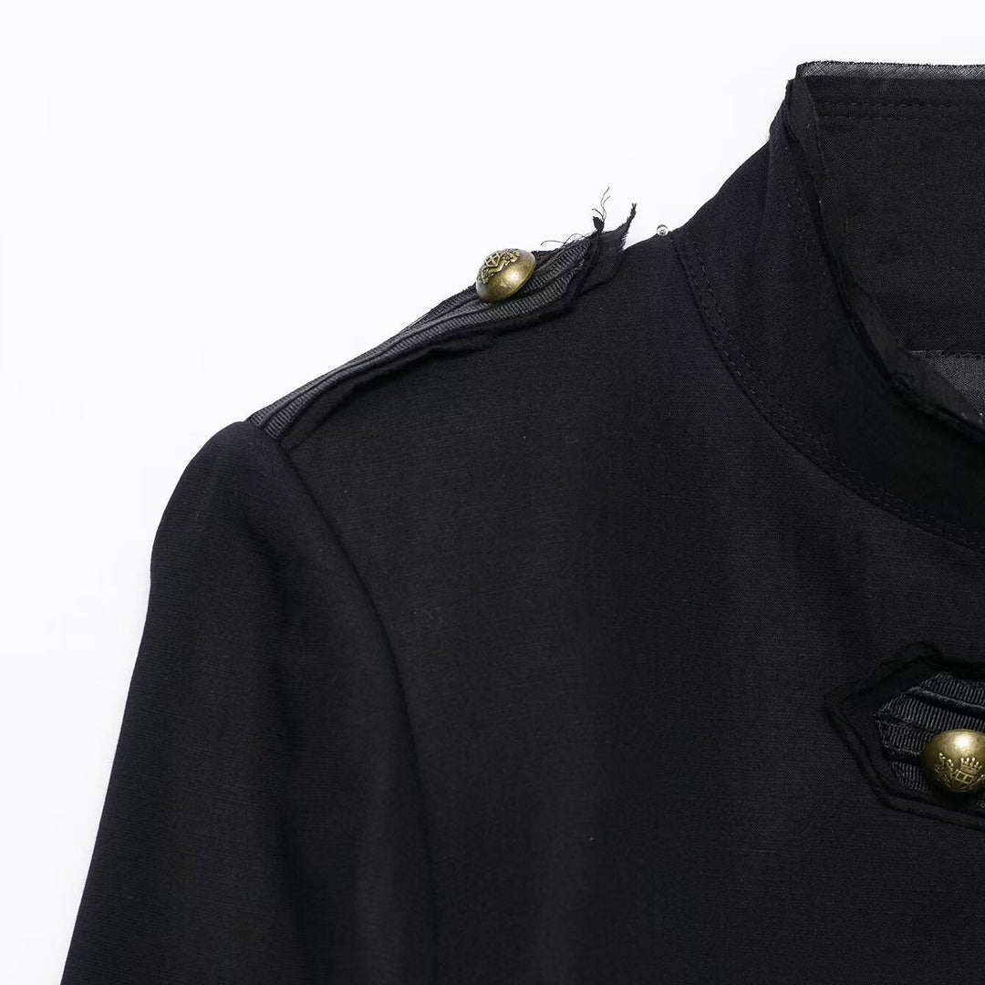 Dam Kort Skärning Military Jacka i Hussar Stil med Stå Krage och Dekorativ Knapp Knäppning