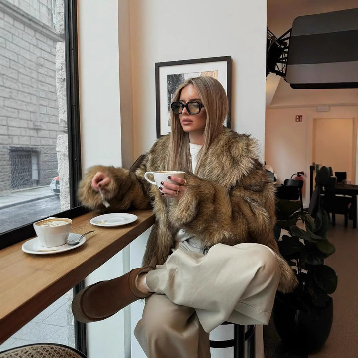 Dam Cozy Faux-Fur Jacka med mjuk Foder