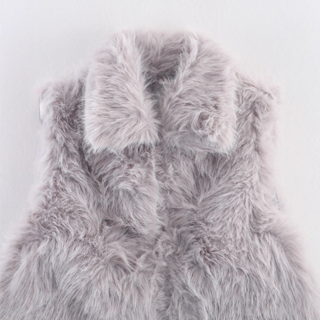 Dam Sleeveless Faux Fur Väst med Stå Krage och Fluffy Texture