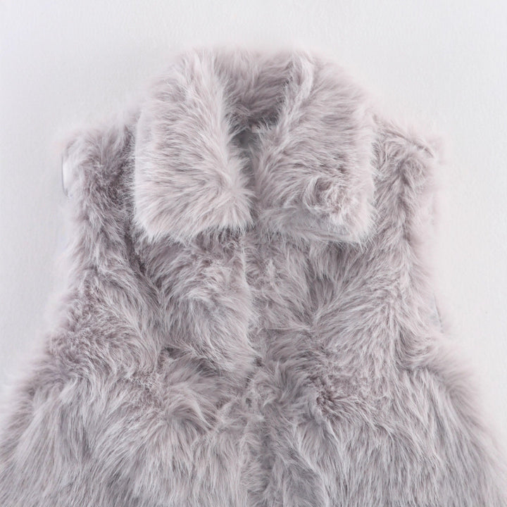 Dam Sleeveless Faux Fur Väst med Stå Krage och Fluffy Texture