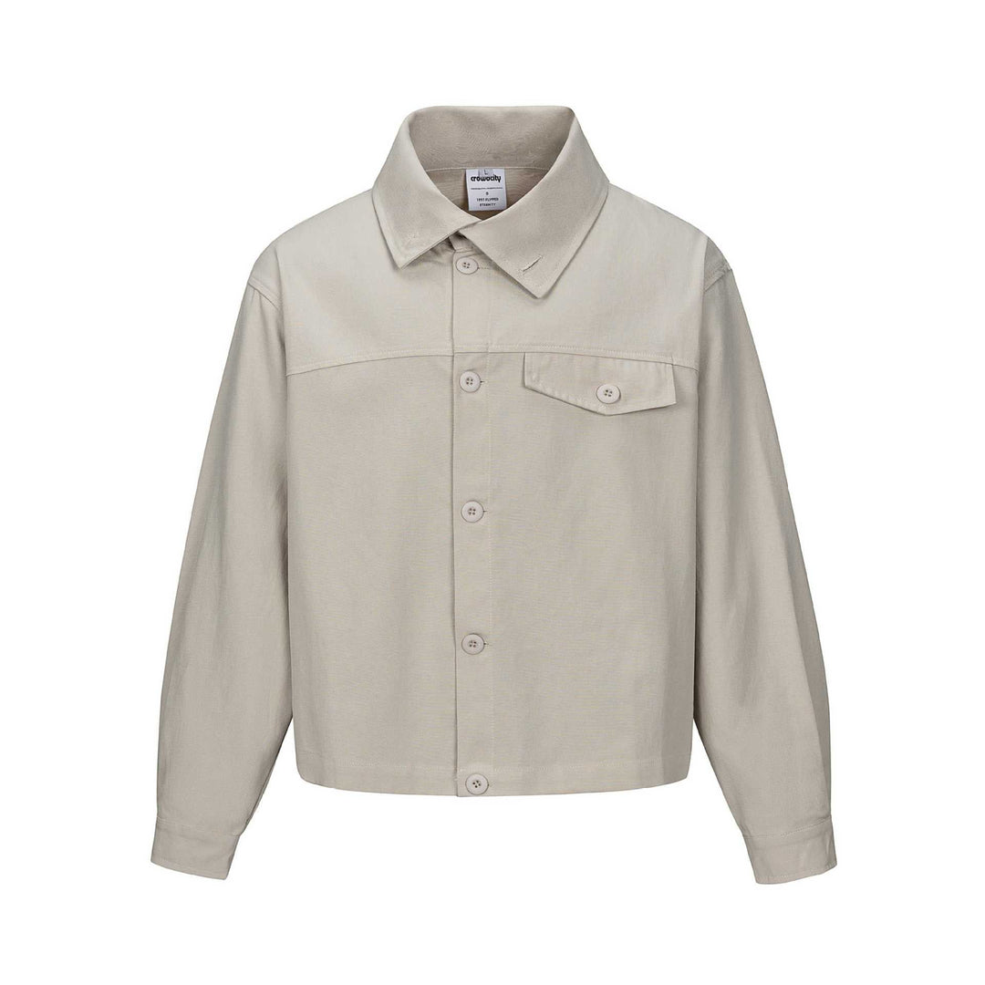 Unisex Kort Skärning Boxig Skjorta Jacka med Continuous Knapplist och Lock Ficka