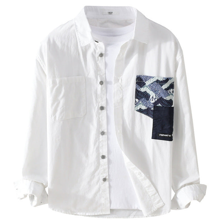 Herr Lätt Bomull Overshirt med Contrasted Utanpå Bröstficka i Layering Stil
