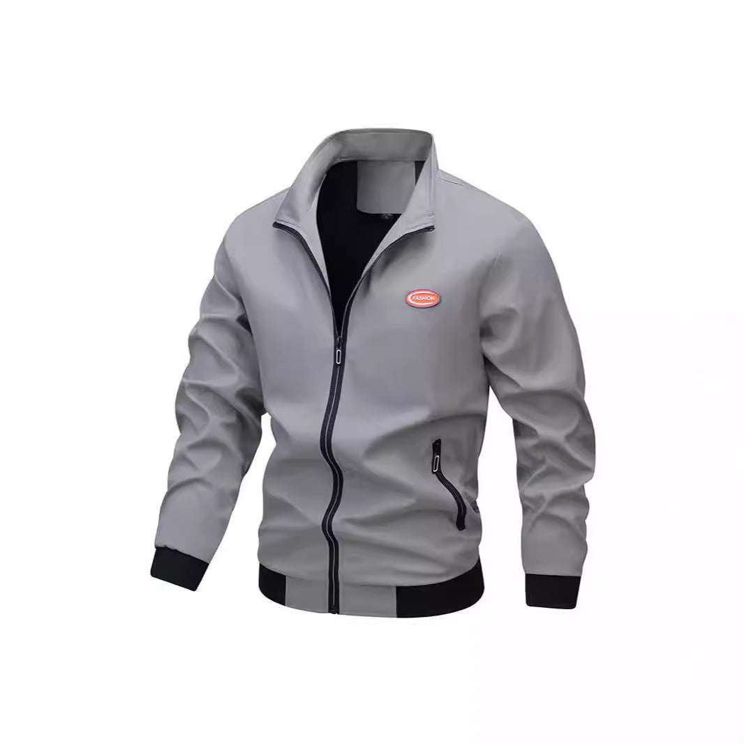 Herr Lätt Zip-Up Bomber Stil Training Jacka med Stående Krage och Wind-Resistant Microfiber Skal