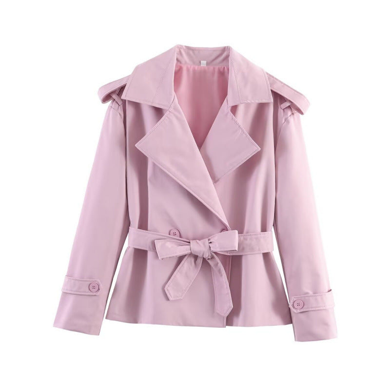 Dam 50+ Kort Waist Trench Blazer med Belt och Wide Lapels