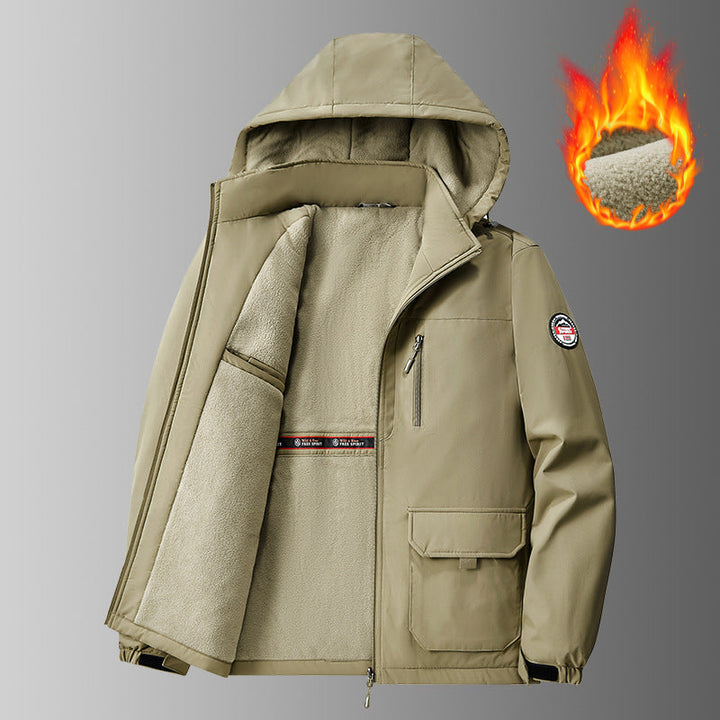 Herr Vind och Vatten Resistent med huva parka med mjuk fleecefoder och flera-funktionell Fickor