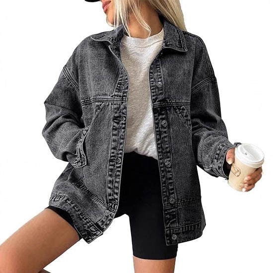 Dam oversize jeans jacka med boxig skärning och Distinctive Stitching detaljer