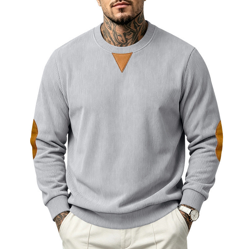 Herr Ribbad College-Tröja med Läder Look Elbow Lappar och Triangle Applique