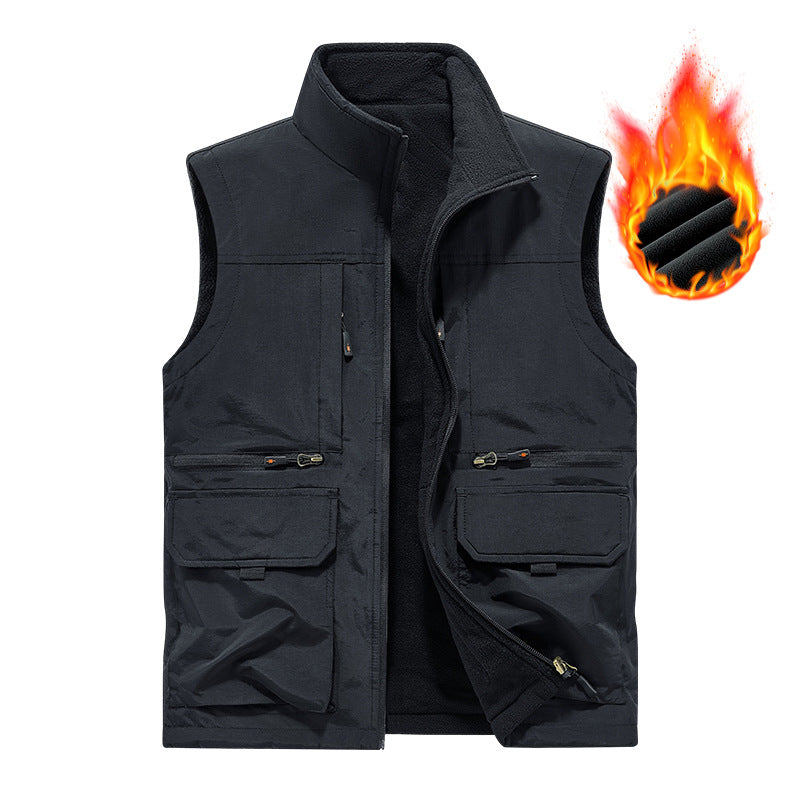 Herr Insulated Utility Väst med Fleecefoder, Vindskyddande Yttre Lager och Multi-Function Fickor